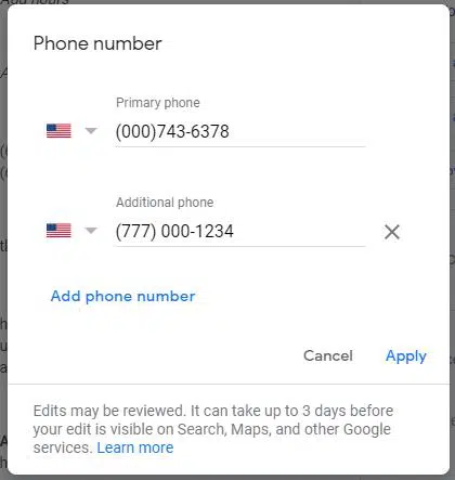 Google checklist phone number