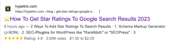 Star Ratings on Google Search Results