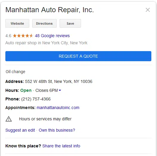 request a wuote button on google business profile