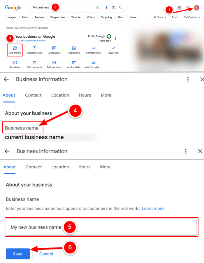 change the google business profile name