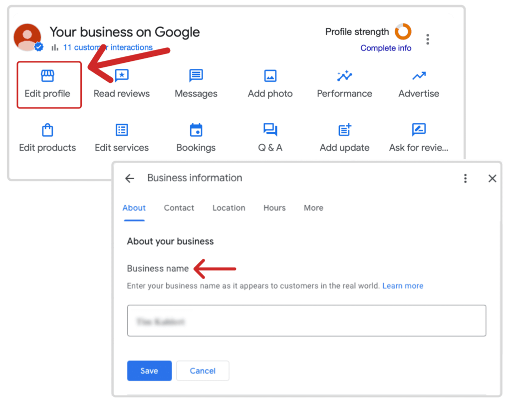 edit google business profile name