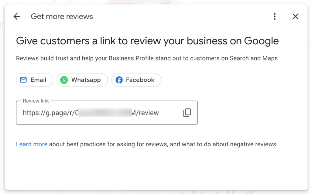 Google Business Profile ask for reviews link