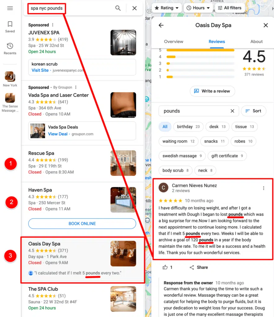 3 keywords in google maps review