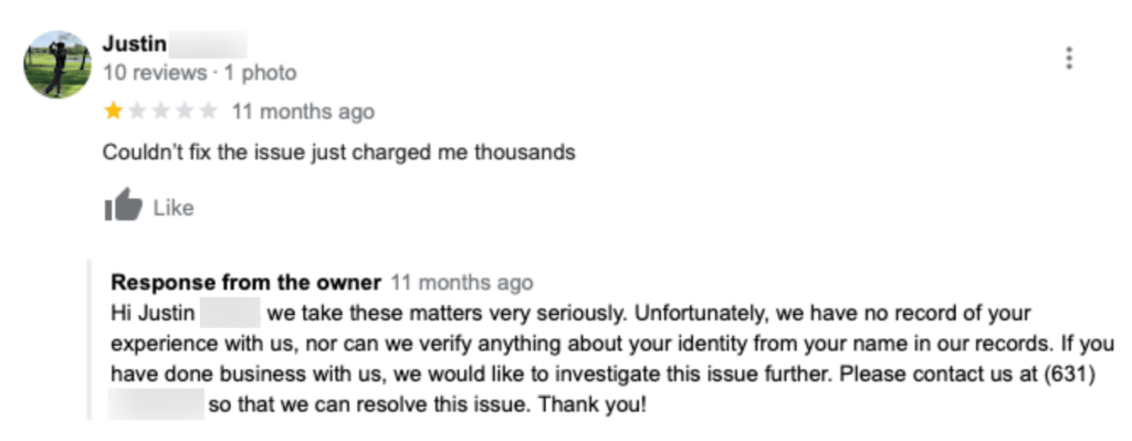 fake review reply