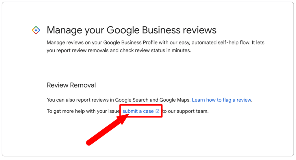 manage google reviews submit a case