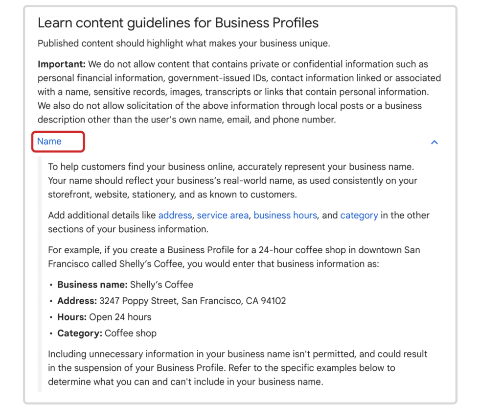GBP guidelines name
