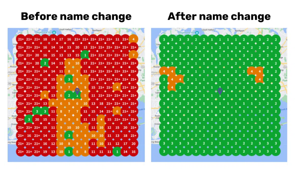 before and after a google business profile name change